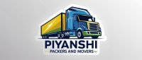 create a logo for piyanshi packers and movers with professional prompt details for household shifting, with blue yellow and green colour with logistic truck